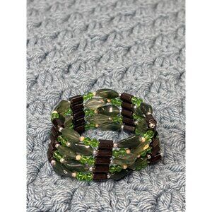 Magnetic Hematite Green Plastic Silvertone Bracelet/Necklace 36 inches Long